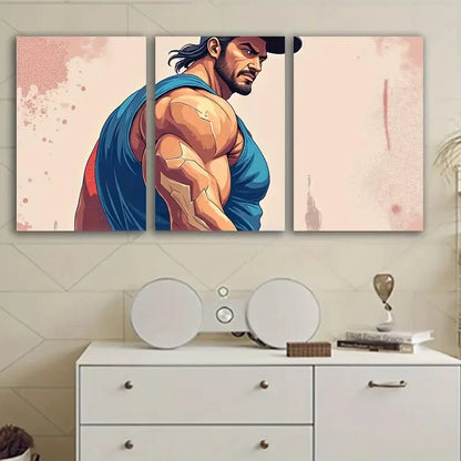 3pcs Man In Blue Vest Wall Art Set Canvas Framed 60x90cm - High Quality Print 100% Australian Made Wall Canvas Ready to Hang