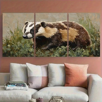 3pcs Badger Animal Pet Portrait Metal Print Ready to Hang Art - Bella Home Decor