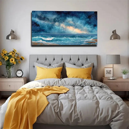 Blue Turquoise Golden & Black Wall Art Canvas Office Home Room Framed 120x60cm