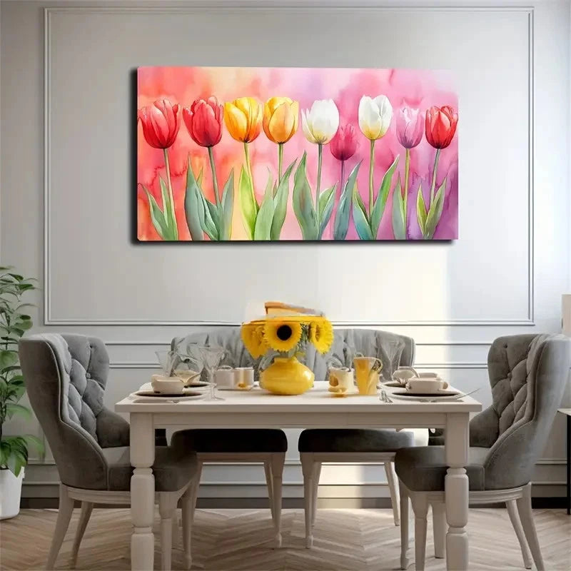Tulips Transmit Spring Vitality Wall Art Canvas Office Home Room Framed 120x60cm