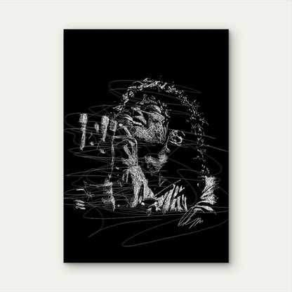 Curly Haired Singer Holding Microphone 40x60cm Metal Print Ready to Hang - Bella Home Decor