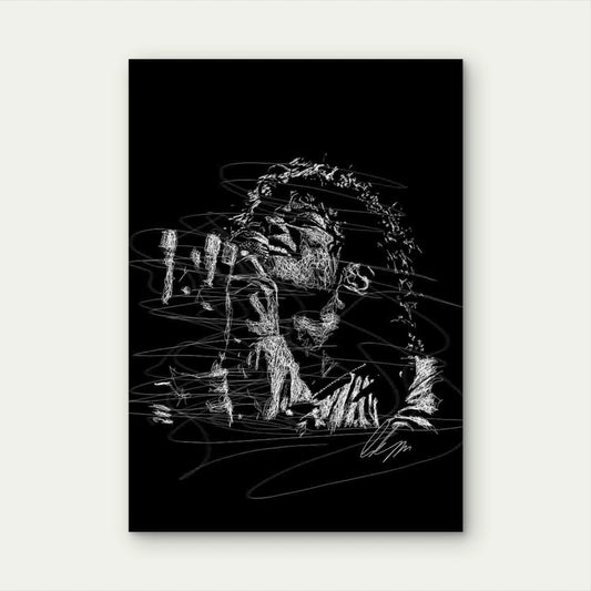 Curly Haired Singer Holding Microphone 40x60cm Metal Print Ready to Hang - Bella Home Decor