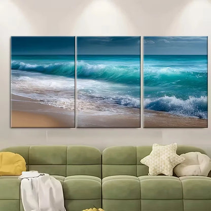 3pcs Turquoise Ocean Waves Metal Print Ready to Hang Art
