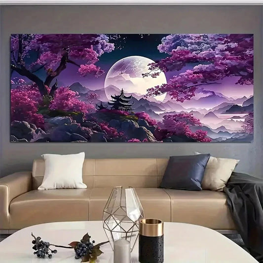 Bright Moon Purple Hour wall canvas office home room framed 120x60cm - Bella Home Decor