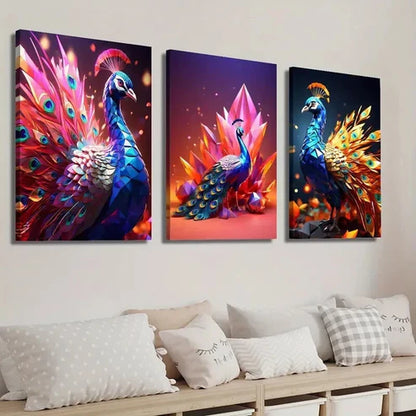 3pcs Vibrant Peacock Decor Wall Art Set Canvas Unframed - High Quality Print 100% Australian Made Wall Canvas