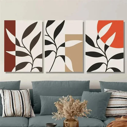 3pcs Abstract Geometric Design Botanical Leaf Art Set Canvas Unframed - High Quality Print 100% Australian Made Wall Canvas - Bella Home Decor
