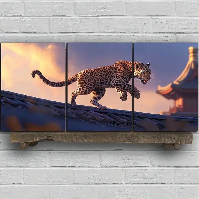 3pcs Leopard on The Roof Forest Animal Metal Print Ready to Hang Art - Bella Home Decor