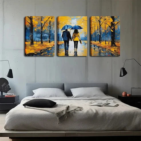 3pcs A Couple Holding an Umbrella Wall Art Set Wall Art Canvas Unframed - High Quality Print 100% Australian Made Wall Canvas - Bella Home Decor