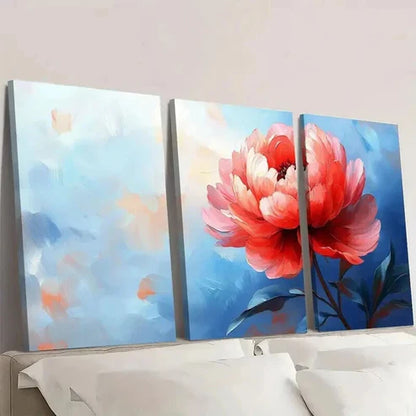 3pcs Blue & Orange Peony Floral Background Wall Art Canvas Unframed - High Quality Print 100% Australian Made Wall Canvas - Bella Home Decor