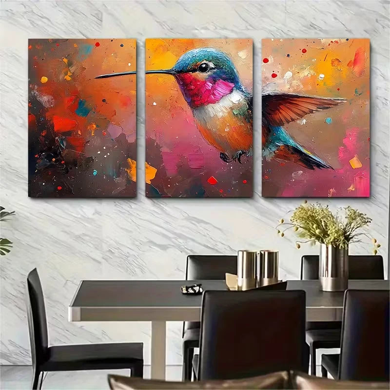 3pcs Small Birds Impasto Metal Print Ready to Hang Art