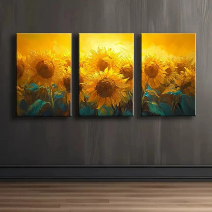 3pcs Sunflower Field At Sunset Wall Art Set Canvas Framed 40x60cm - High Quality Print 100% Australian Made Wall Canvas Ready to Hang
