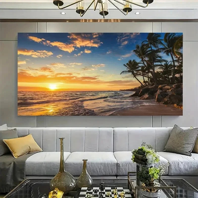 Gold Sunset Sandy Beachwall canvas office home room framed 120x60cm - Bella Home Decor