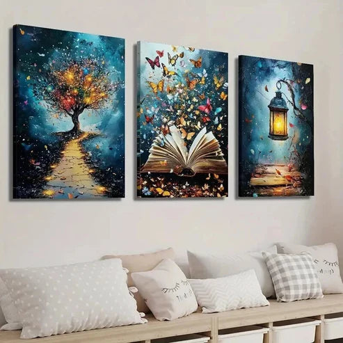 3pcs Enchanting Book with Fluttering Butterflies Wall Art Set Canvas Unframed - High Quality Print 100% Australian Made Wall Canvas