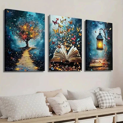 3pcs Enchanting Book with Fluttering Butterflies Wall Art Set Canvas Unframed - High Quality Print 100% Australian Made Wall Canvas