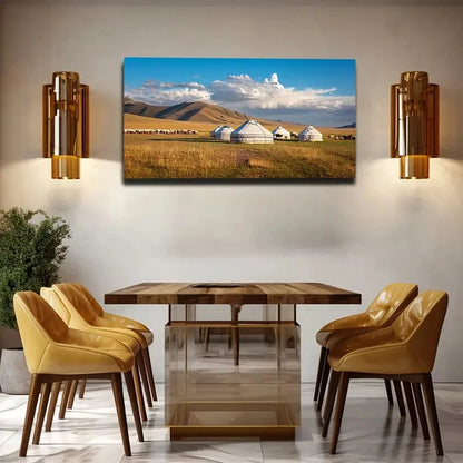 Mongolian Yurt Landscape Wall Art Canvas Office Home Room Framed 120x60cm