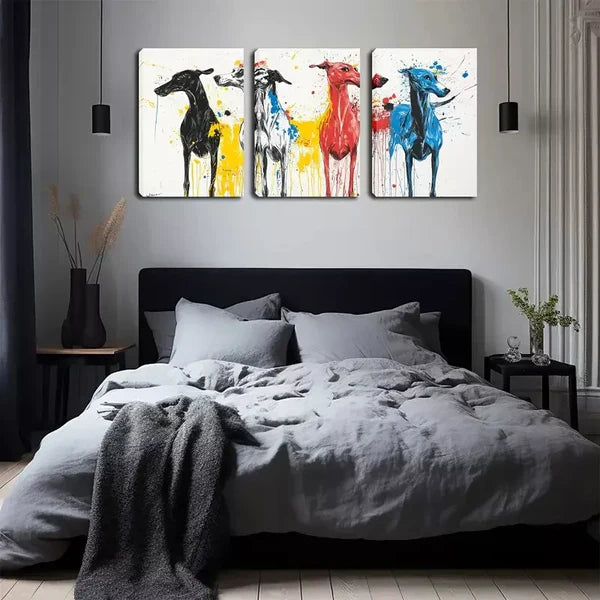 3pcs Graffiti Style, Four Cute Dogs Wall Art Set Canvas Framed 60x90cm - High Quality Print 100% Australian Made Wall Canvas Ready to Hang - Bella Home Decor