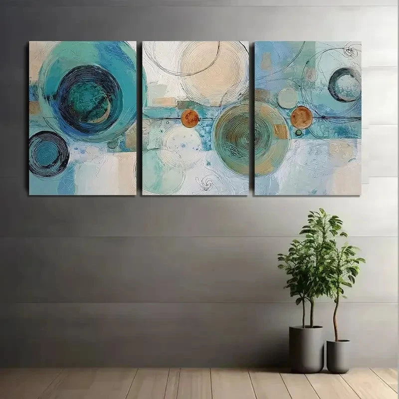 3pcs Abstract Circular Shapes in Soft Colors Metal Print Ready to Hang Art - Bella Home Decor