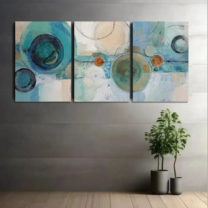 3pcs Abstract Circular Shapes in Soft Colors Metal Print Ready to Hang Art - Bella Home Decor