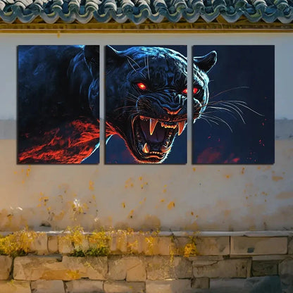 3pcs Roaring Leopard in Dark Background Metal Print Ready to Hang Art