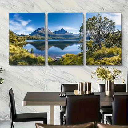 3pcs Tasmania Mountain Lake Australia  Wall Art Set Canvas Framed 40x60cm - High Quality Print 100% Australian Made Wall Canvas Ready to Hang