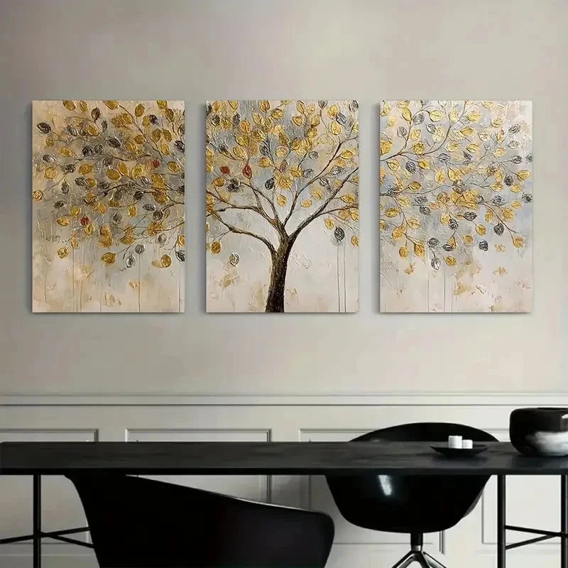 3pcs Abstract Painting of a Money Tree Poster Metal Print Ready to Hang Art - Bella Home Decor