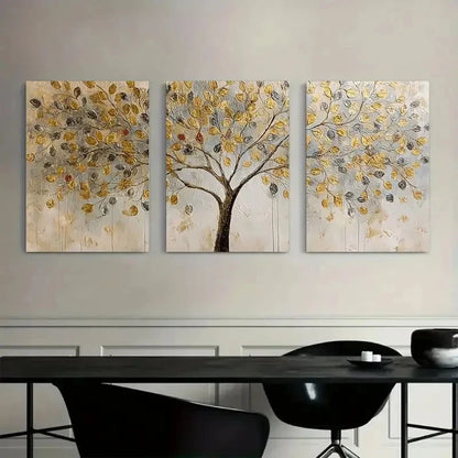 3pcs Abstract Painting of a Money Tree Poster Metal Print Ready to Hang Art - Bella Home Decor