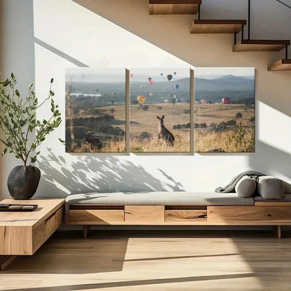 3pcs Kangaroo Hot Air Balloon Decoration Wall Art Set Canvas Framed 60x90cm - High Quality Print 100% Australian Made Wall Canvas Ready to Hang - Bella Home Decor
