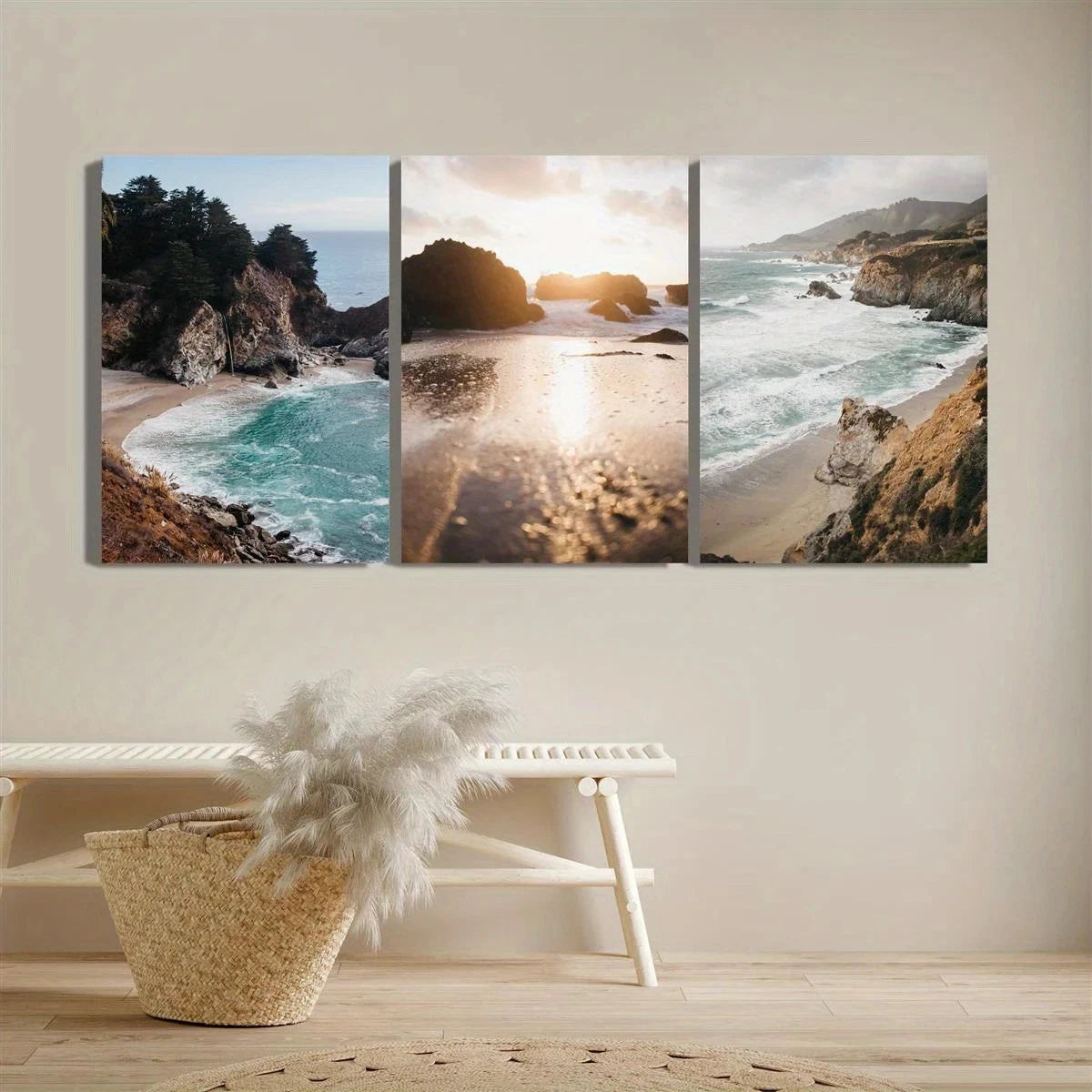 3pcs Coast Huge Waves Painting Metal Print Ready to Hang Art - Bella Home Decor