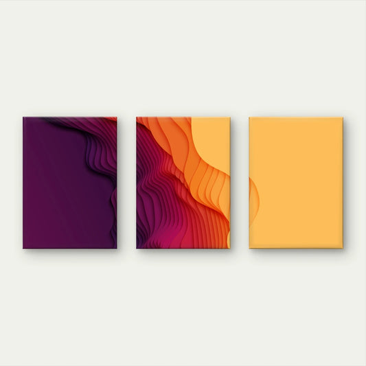 3pcs Purple & Yellow Layered Gradient Abstract Wall Art Set Canvas Framed 60x90cm - High Quality Print 100% Australian Made Wall Canvas Ready to Hang