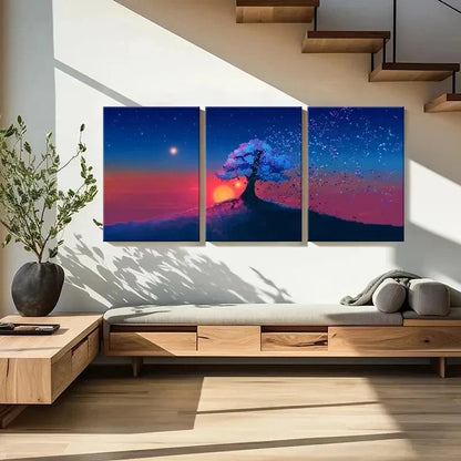 3pcs Nature Trees Sunset Landscape Wall Art Set Canvas Framed 50x70cm - High Quality Print 100% Australian Made Wall Canvas Ready to Hang