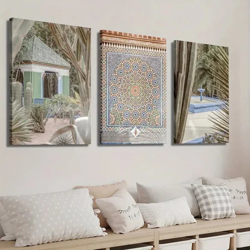 3pcs Moroccan Green Garden & Magical Cactus Wall Art Set Canvas Unframed - High Quality Print 100% Australian Made Wall Canvas