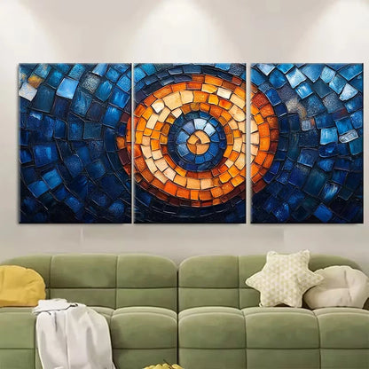 3pcs Abstract Mosaic Spiral Blue Orange Metal Print Ready to Hang Art - Bella Home Decor