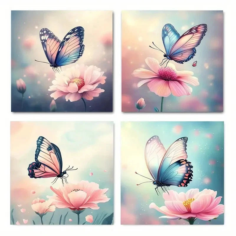 4pcs Iris flower Wall Art Canvas Framed