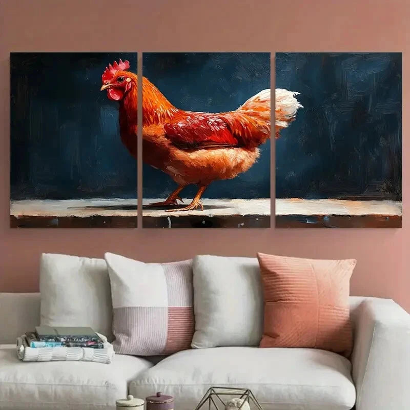 3pcs Chicken Hen Farm Animal Bird Metal Print Ready to Hang Art - Bella Home Decor