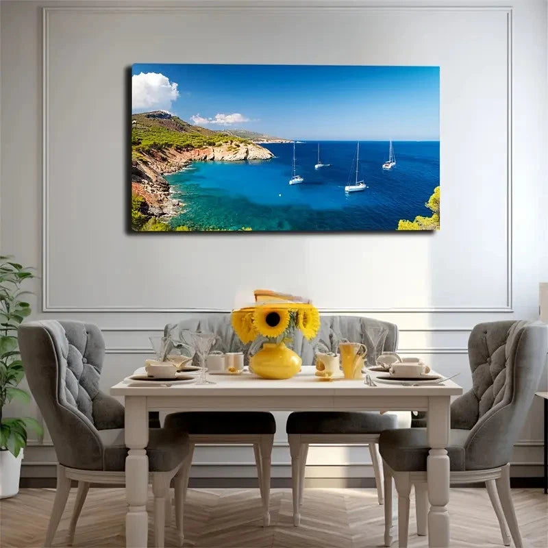 Romantic Sailboats Rocky Wall Art Canvas Office Home Room Framed 120x60cm