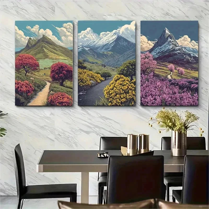 3pcs Snowdonia National Park Colourful Perfect Wall Art Set Canvas Framed 50x70cm - High Quality Print 100% Australian Made Wall Canvas Ready to Hang