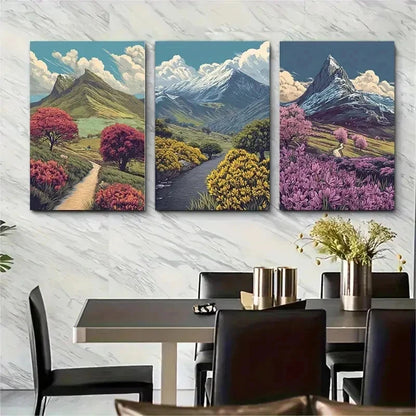 3pcs Snowdonia National Park Colourful Perfect Wall Art Set Canvas Framed 50x70cm - High Quality Print 100% Australian Made Wall Canvas Ready to Hang