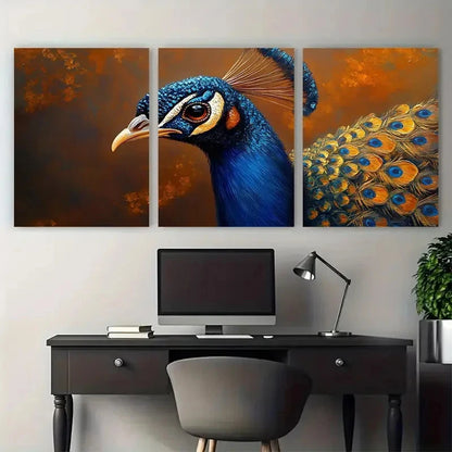 3pcs Peacock Bird Closeup Impasto Illustration Metal Print Ready to Hang Art
