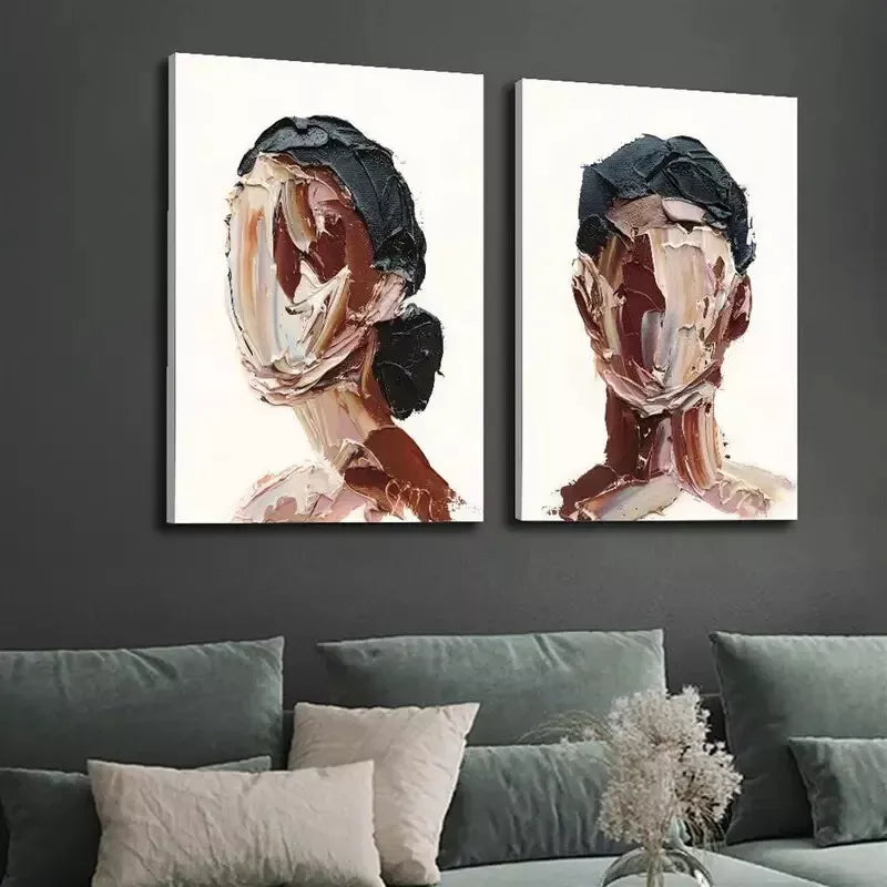 2pcs Painting, Man And Woman Portraits, Abstract Figure Oil Canvas Framed 50x75cm - High Quality Print 100% Australian Made Wall Canvas Ready to Hang - Bella Home Decor