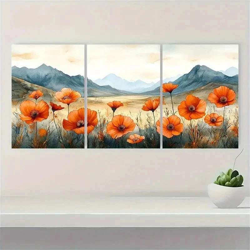 3pcs Wildflowers Arizona Blooming Desert Perfect Wall Art Set Canvas Framed 60x90cm - High Quality Print 100% Australian Made Wall Canvas Ready to Hang