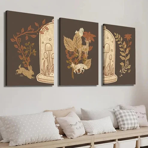 3pcs Earthy Brown Plant Leaves Illustration Wall Art Set Canvas Unframed - High Quality Print 100% Australian Made Wall Canvas - Bella Home Decor
