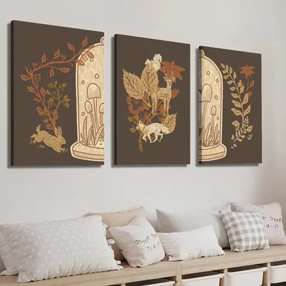 3pcs Earthy Brown Plant Leaves Illustration Wall Art Set Canvas Unframed - High Quality Print 100% Australian Made Wall Canvas - Bella Home Decor