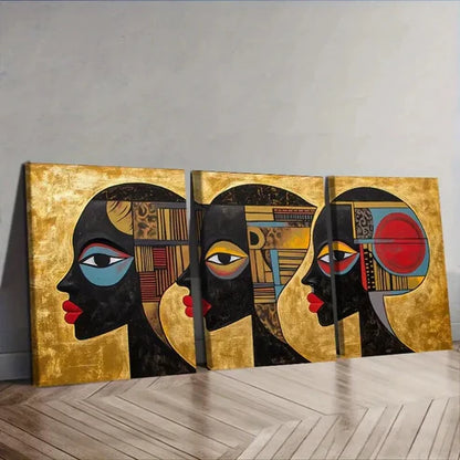 3pcs Black and Golden portrait abstract painting Wall Art Set Canvas Unframed - High Quality Print 100% Australian Made Wall Canvas - Bella Home Decor