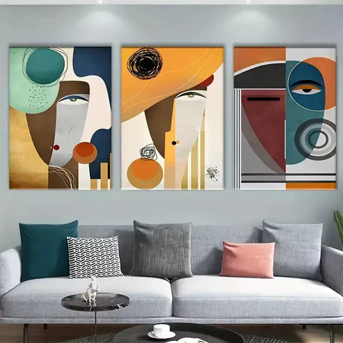 3pcs Picasso-Inspired Abstract Modern Canvas Framed 60x90cm - High Quality Print 100% Australian Made Wall Canvas Ready to Hang