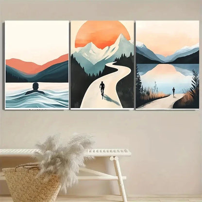 3pcs Swim Bike Run Abstract Sports Wall Art Set Canvas Framed 50x70cm - High Quality Print 100% Australian Made Wall Canvas Ready to Hang