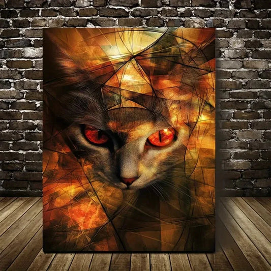 Beautiful Abstract Art a Modern Red Eyed Cat Painting 40x60cm Metal Print Ready to Hang - Bella Home Decor