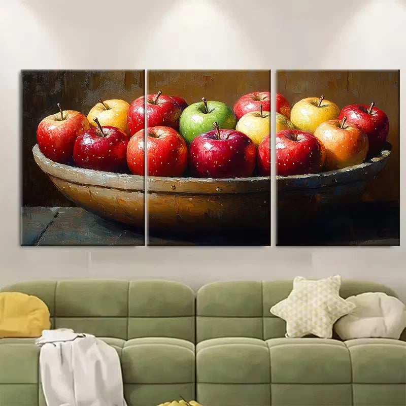 3pcs Fruit Still Life of Apples in a Bowl Metal Print Ready to Hang Art - Bella Home Decor