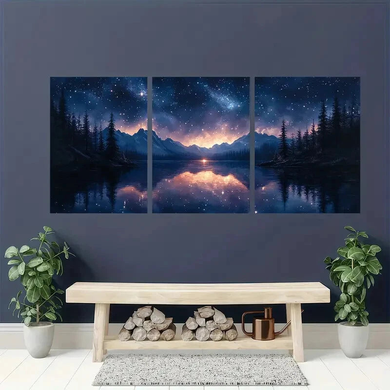 3pcs Starry Night Sky Fine Art Print Peaceful Metal Print Ready to Hang Art - Bella Home Decor