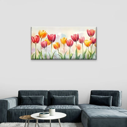Tulip Field Flowers Wall Art Canvas Office Home Room Framed 120x60cm