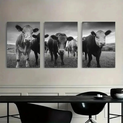 3pcs Black and White Cow Farmhouse Metal Print Ready to Hang Art - Bella Home Decor